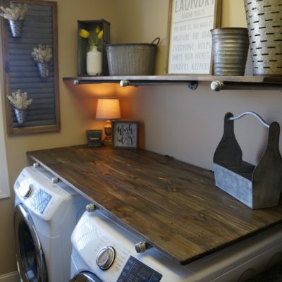 How to do a mini Laundry Room Makeover with Rustic Industrial Pipe Shelves for under $250!