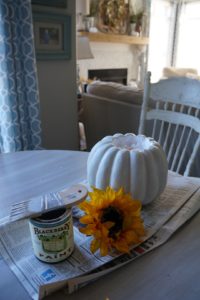 Sunflower pumpkin painted white