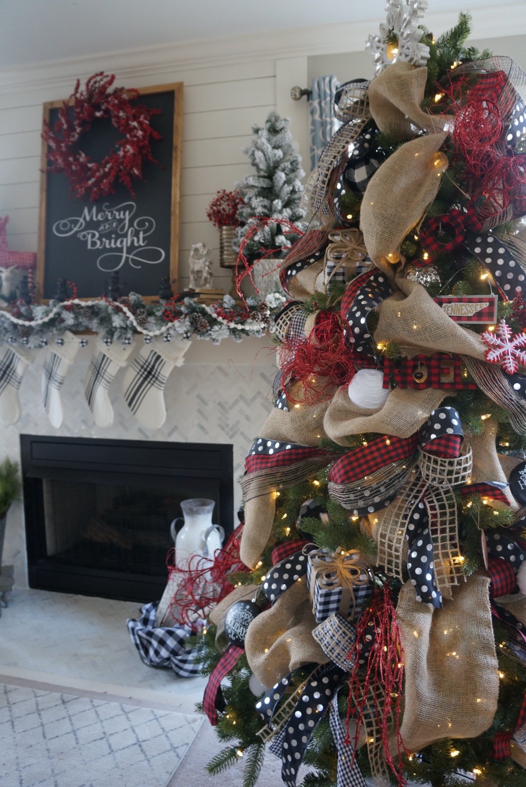 My Buffalo Check Inspired Christmas Living Room. Learn how to have a beautiful tree and fireplace this Holiday Season!