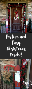 festive and easy christmas front porch. Buffalo check garland, vintage sled, trees and santas!