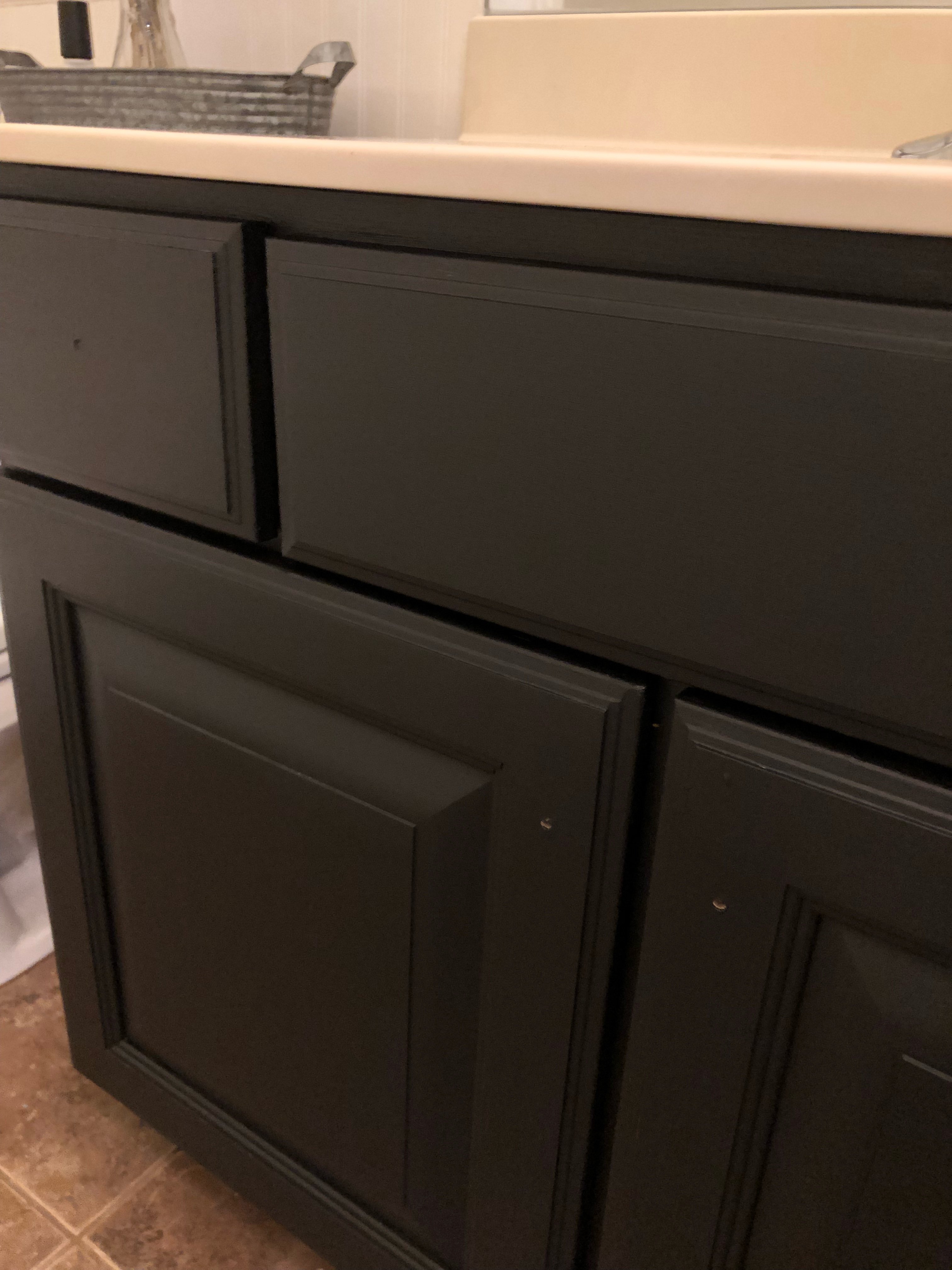 100 Dollar Room Challenge Bathroom Cabinet After Paint Black