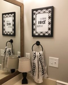 Budget bathroom makeover for the $100 room challenge. Cheap DIY frame with printable