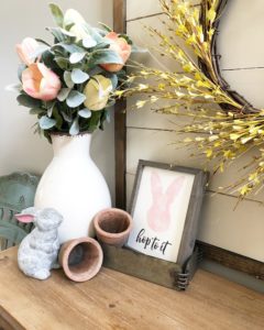 Spring Home Tour- Entry way- tulips, bunnies, pastel colors, shiplap frame