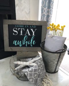 Spring Home Tour- my Spring living room with bright colors and shiplap fireplace, farmhouse decor