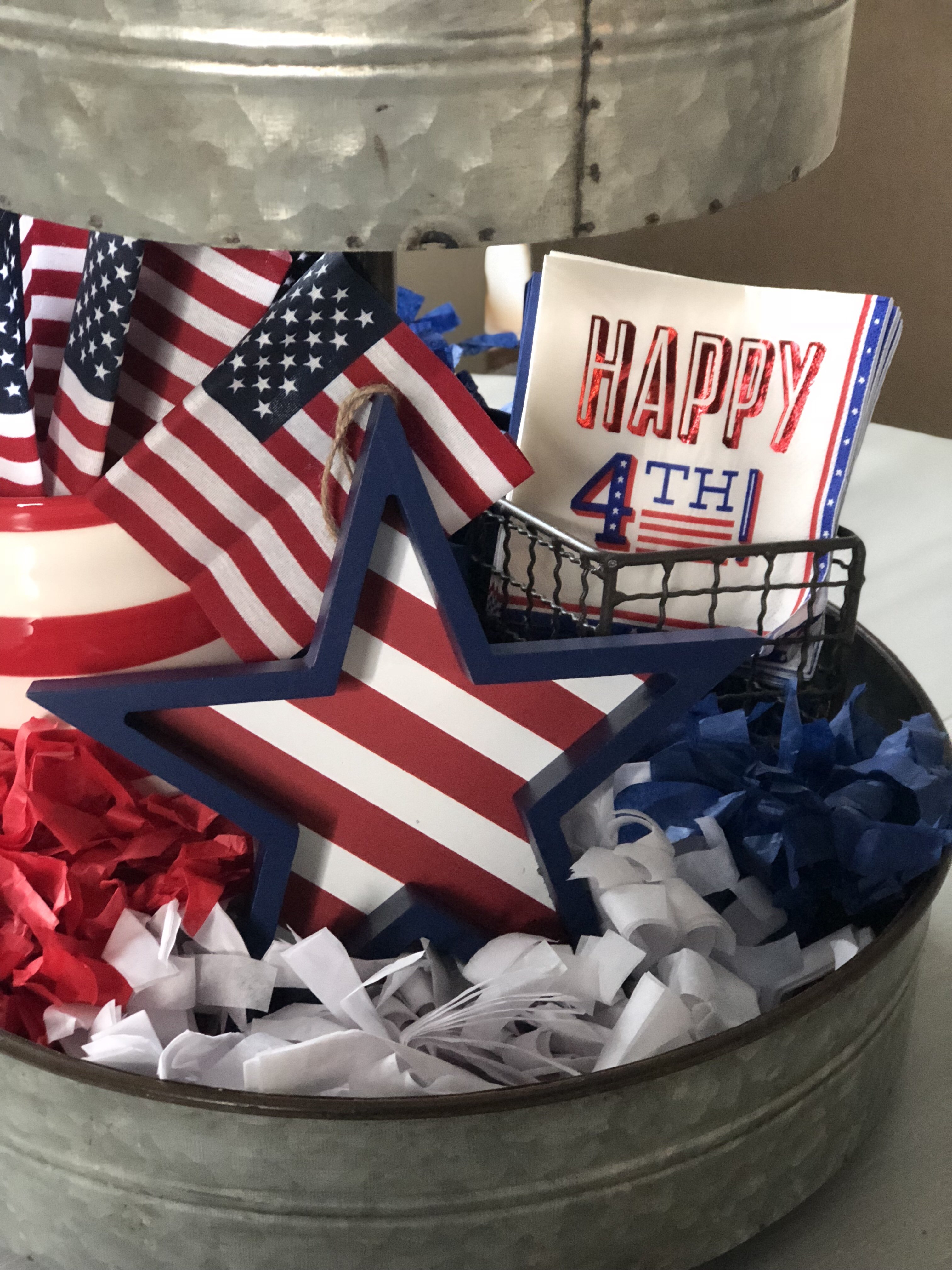 Target Dollar Spot Decor in my 4th of July Tiered Tray! Get this cute look for less!