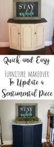 Furniture makeover on a sentimental piece, from brown and cream to navy and gray!