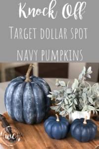 Knock off Target dollar spot pumpkins using navy paint and dollar tree pumpkins for an easy fall craft and DIY project