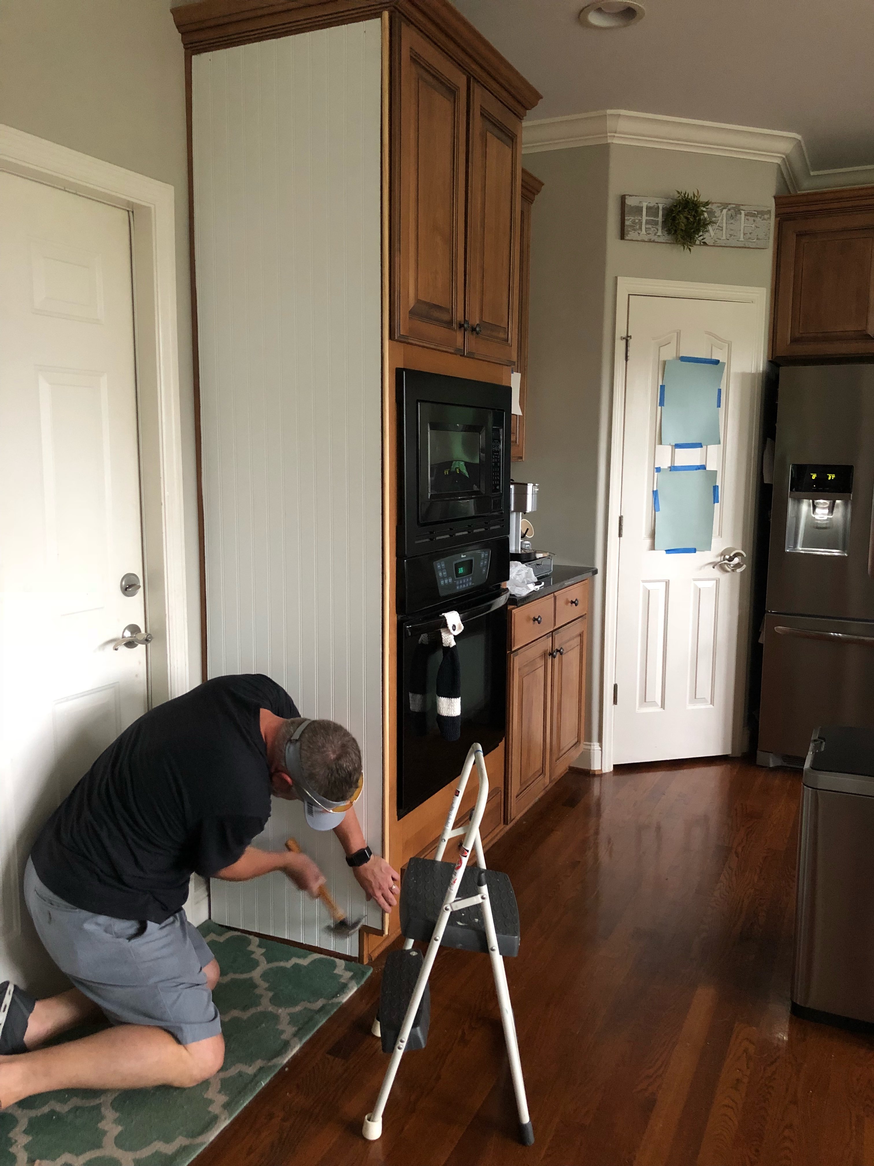 My Painted Kitchen Cabinet Makeover Putting Up Bead Board