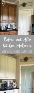 My painted kitchen cabinet makeover with a fun painted pantry door! Before and after pics!