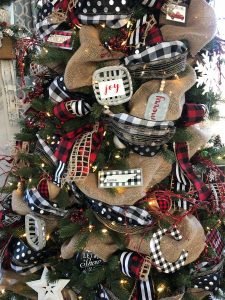 Buffalo check christmas tree with ribbon and ornaments
