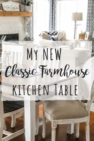 Classic farmhouse table for my black and white kitchen for the perfect farmhouse and traditional vibes
