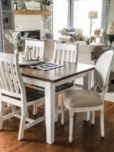 Classic farmhouse table with view into living room
