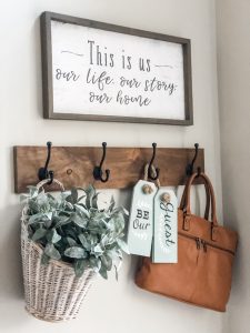 Entry way decorating ideas with a cute hook and decor