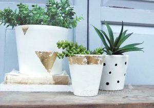 Painted Terracotta pots for an easy diy project, black white and gold