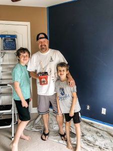 Boys game room makeover, all 3 painting the walls