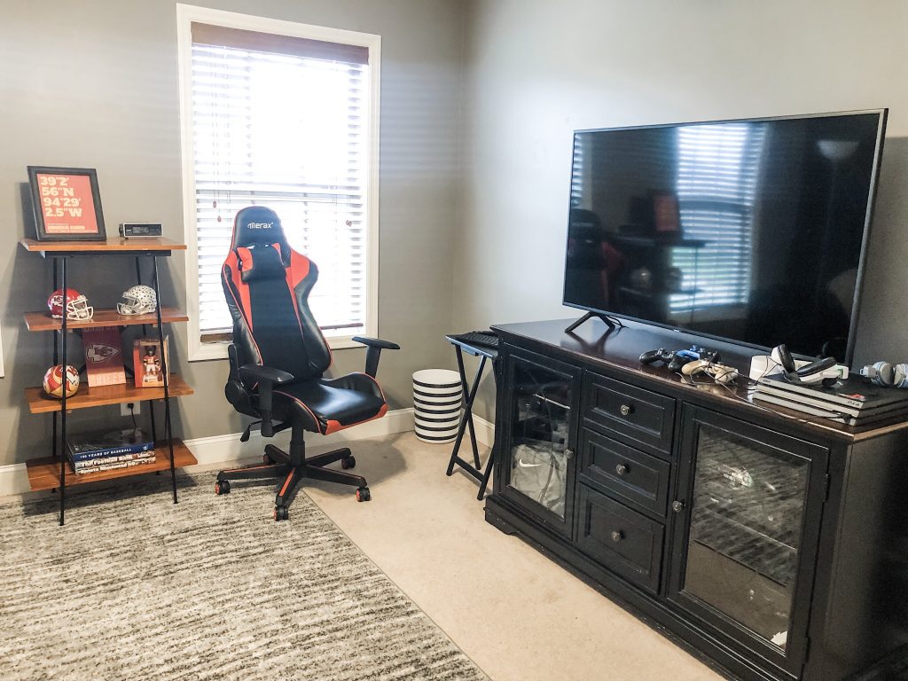 Boys game room makeover, black and gray game room Wilshire Collections