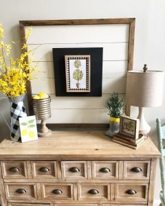 Lemon decor with buffalo check accents in my spring entry way for a fun look this year