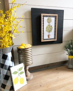 Lemon decor with buffalo check accents in my spring entry way for a great look