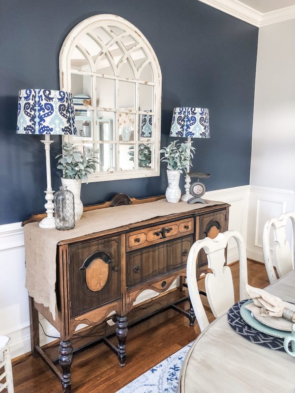 Navy paint on an accent wall in my dining room, benjamin moore hale navy and sherwin williams