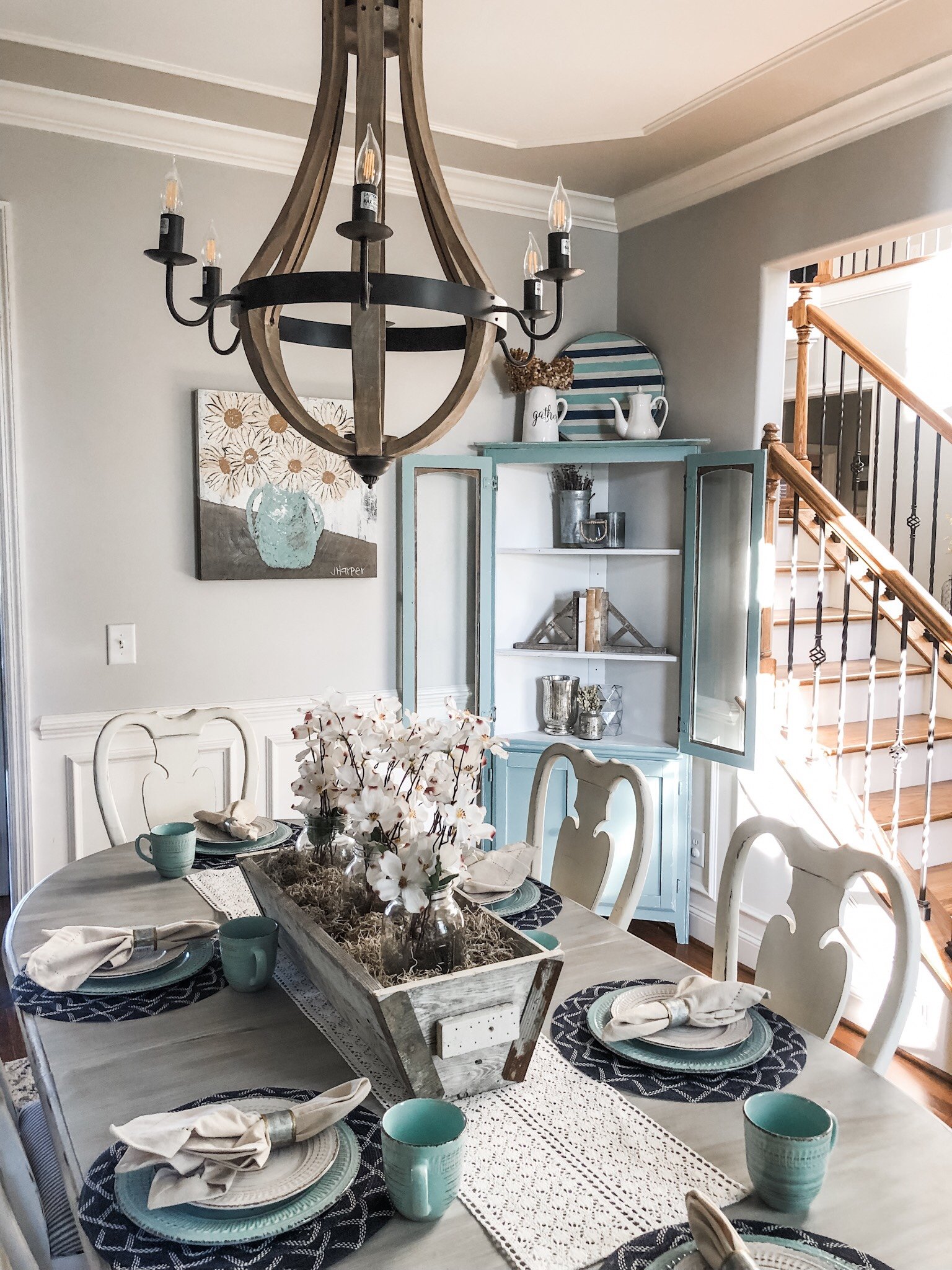 Navy Paint On An Accent Wall In My Dining Room With Agreeable Gray