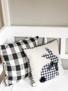 Simple Spring entry way bench with buffalo check pillows