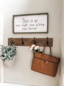 Simple Spring entry way bench with faux florals