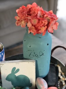 Spring tray styling using a painted mason jar