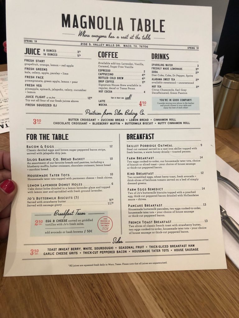 10 things to do in Waco, Magnolia Table menu Wilshire Collections