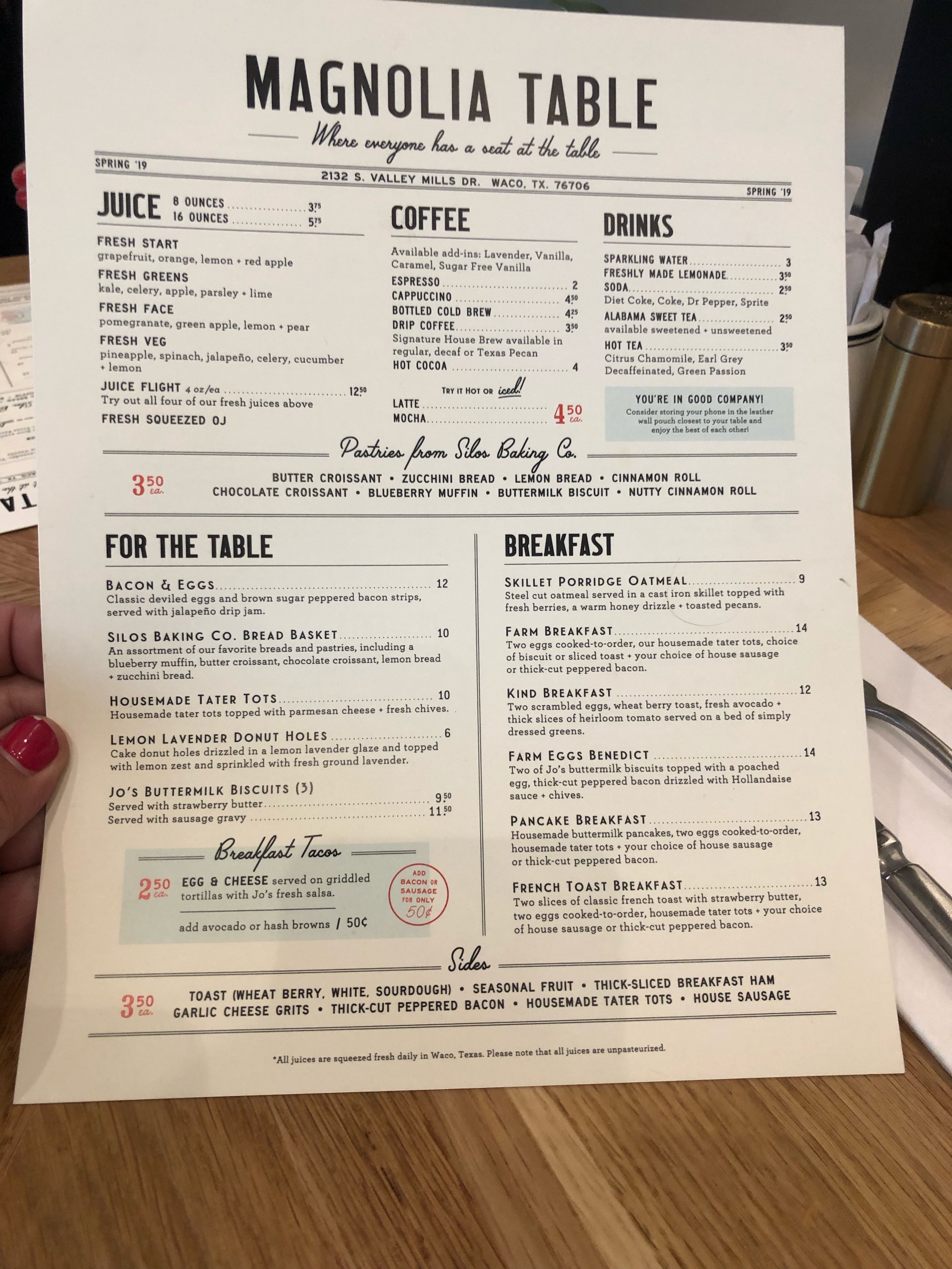 10 things to do in Waco, Magnolia Table menu Wilshire Collections