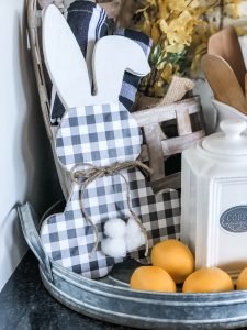 DIY wood bunny turned into darling reversible easter decor with buffalo check