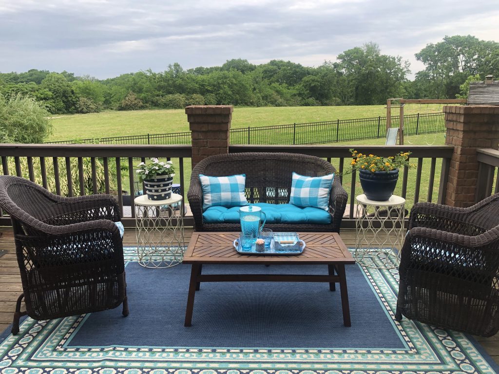 Summer outdoor space ideas, back deck with blue and aqua