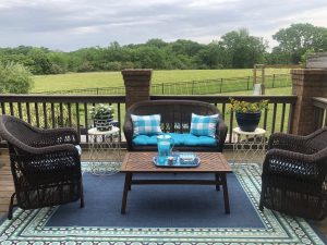 Summer outdoor space ideas, back deck with blue and aqua