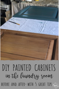 DIY painted cabinets in the laundry room- 5 great tips using Wise Owl One hour enamel paint