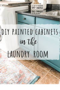 DIY painted cabinets in the laundry room, painted teal with wise owl one hour enamel