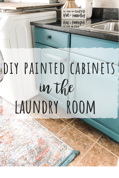 DIY painted cabinets in the laundry room- wise owl one hour enamel abyss paint