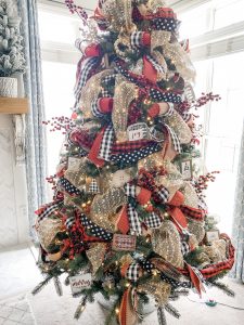 Christmas tree ideas using ribbon, buffalo check and polka dot!