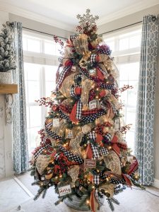 Christmas tree ideas using ribbon, buffalo check and polka dot!