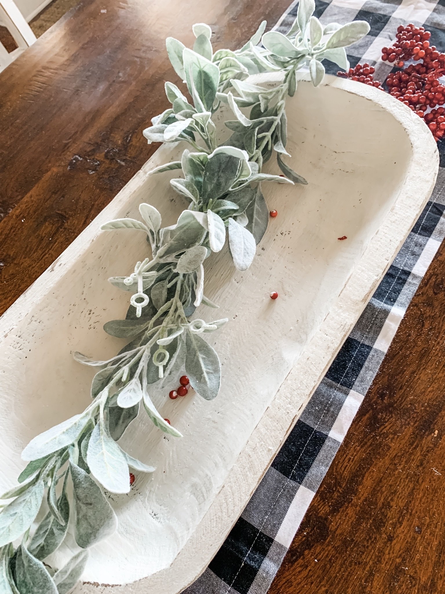 Christmas centerpiece idea using a dough bowl for a festive look! 