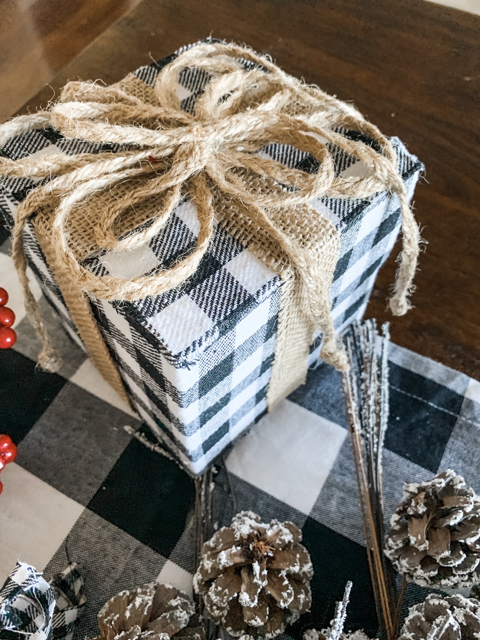 Christmas centerpiece idea using a dough bowl for a festive look! 