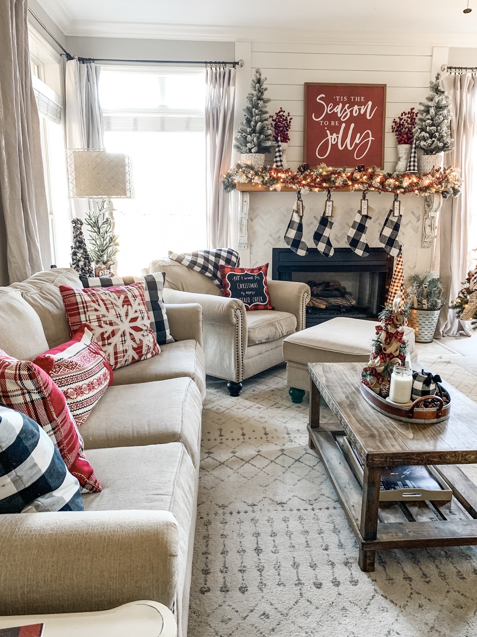 Christmas mantel decor using buffalo check! - Wilshire Collections