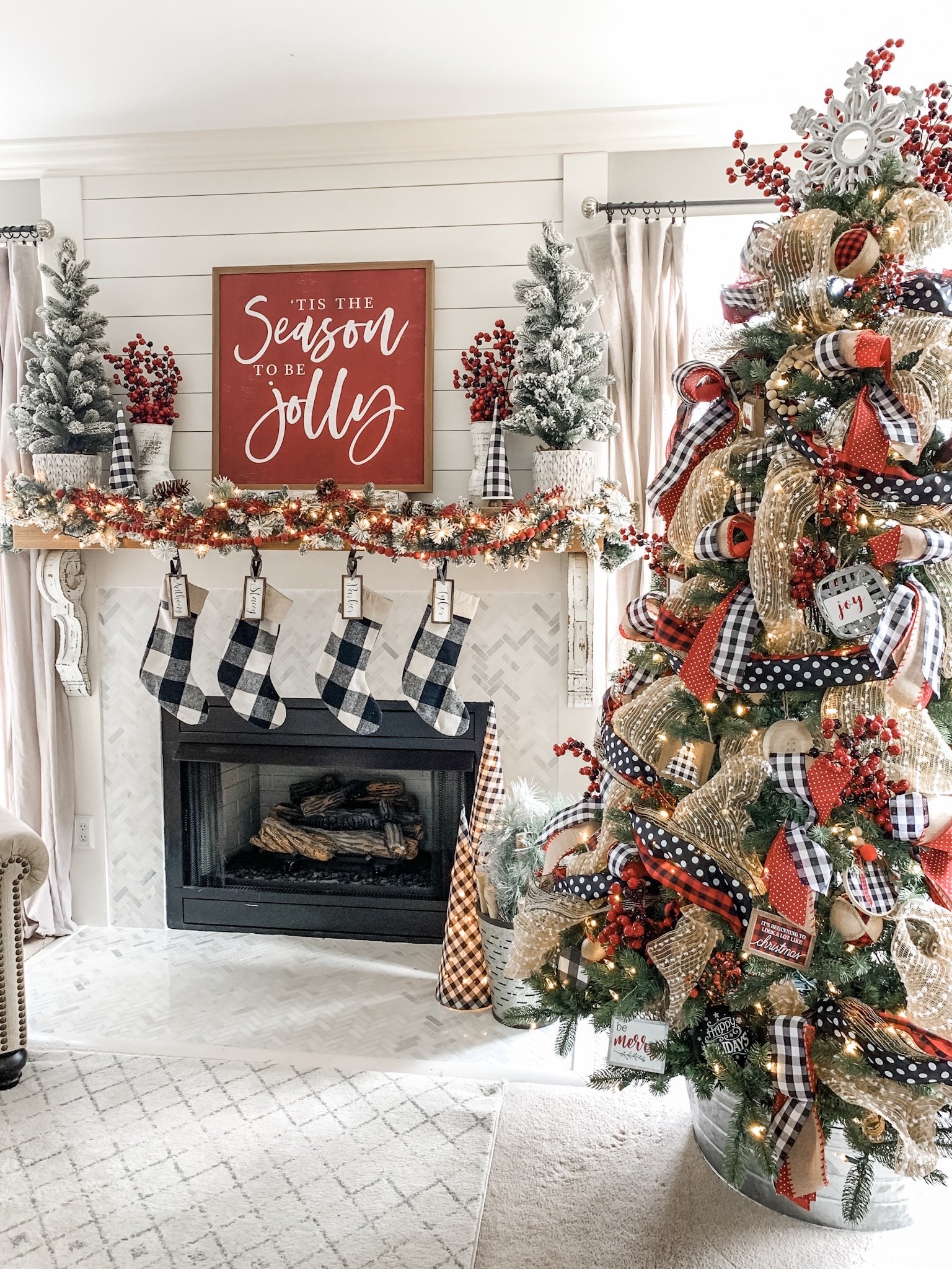 Christmas mantel decor using buffalo check! - Wilshire Collections