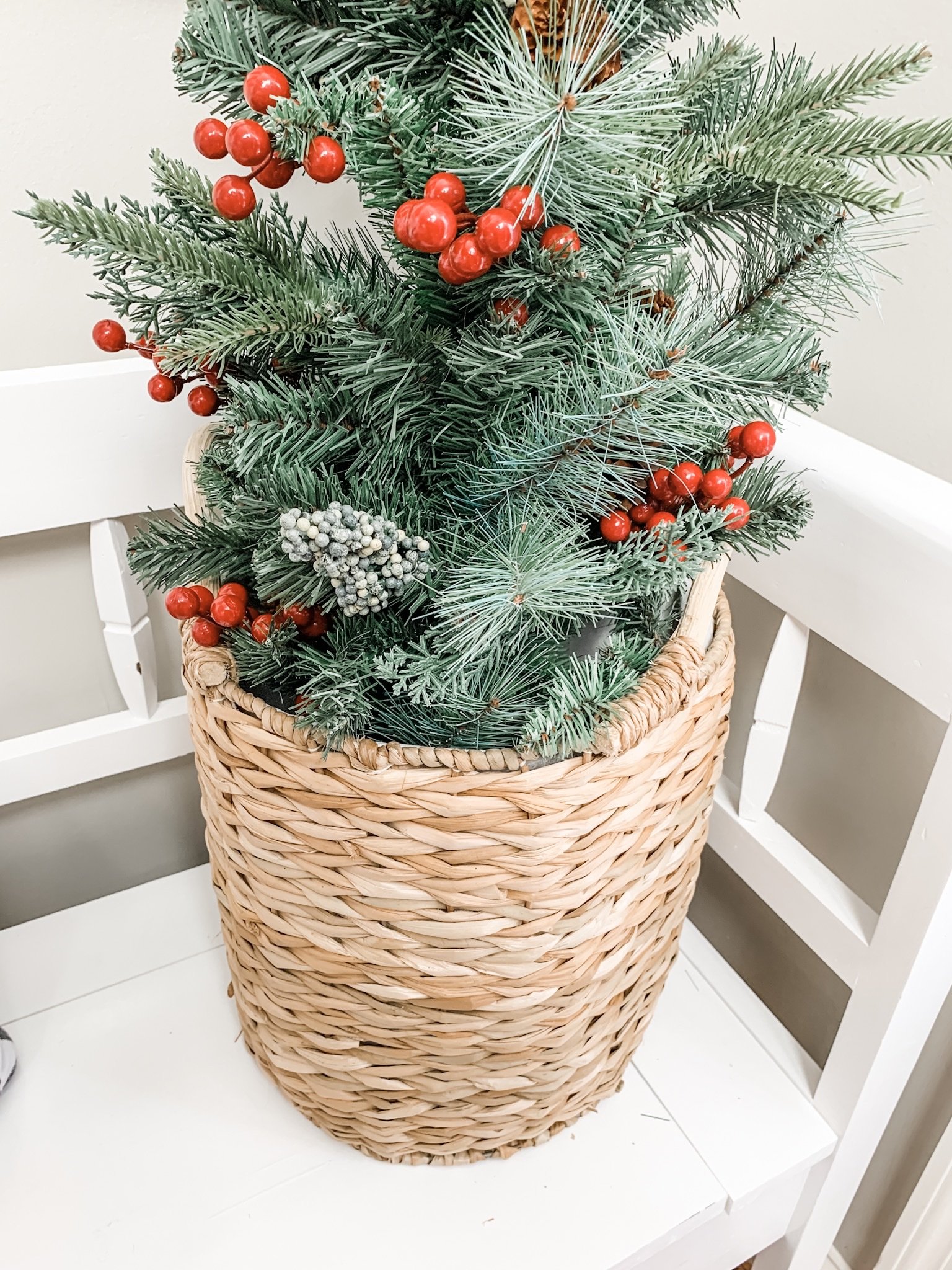 An easy Christmas tree basket idea! Wilshire Collections Christmas Tree Basket