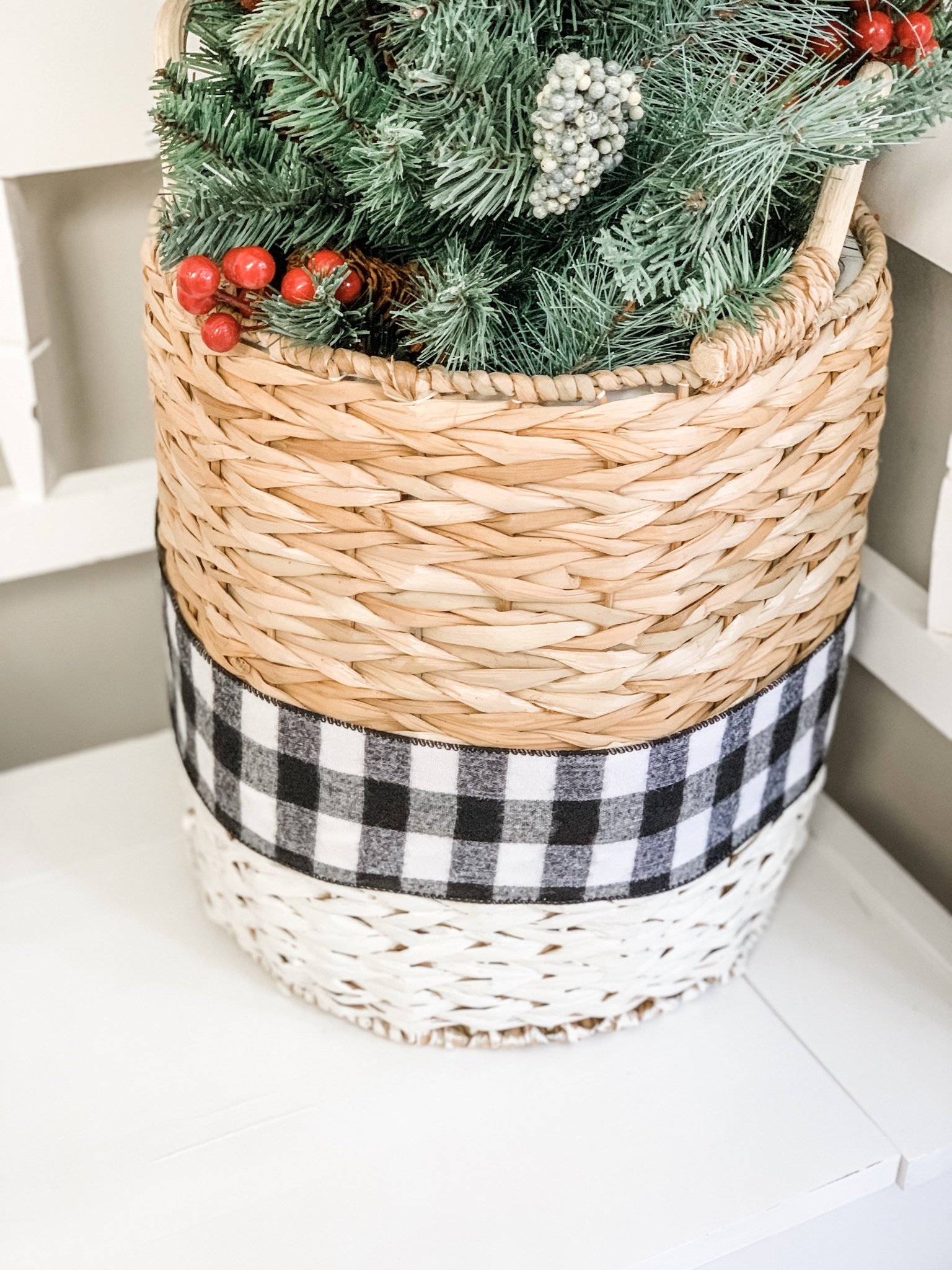 An easy Christmas tree basket idea! Wilshire Collections Christmas Tree Basket