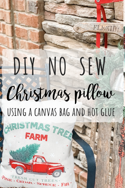 DIY no sew pillow using a canvas Christmas bag!