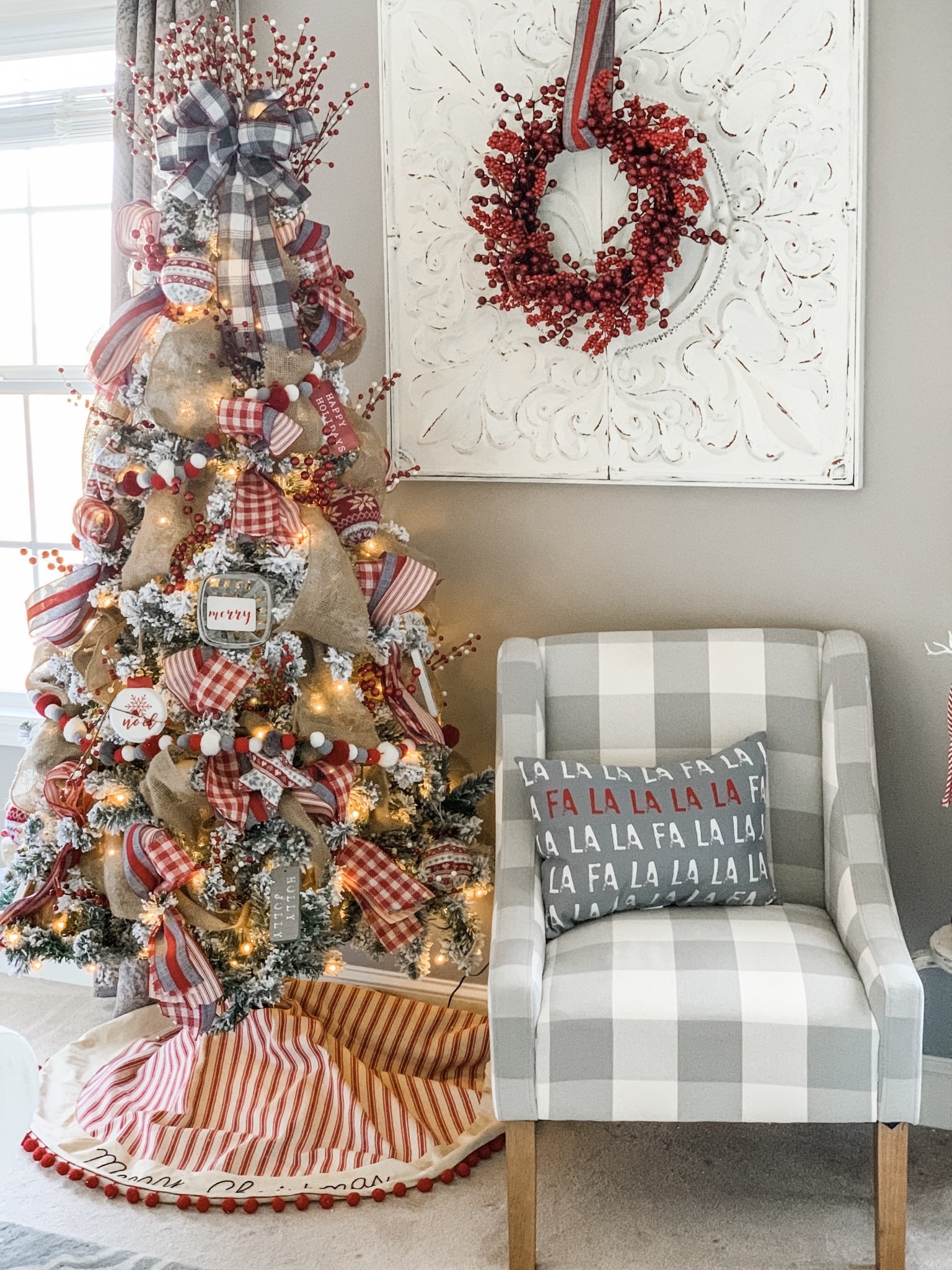 Flocked Christmas Tree decor- my King of Christmas Tree! 