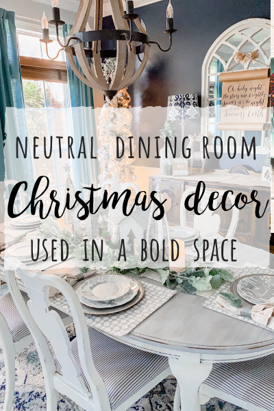 Neutral Christmas dining room decor used in a bold space!