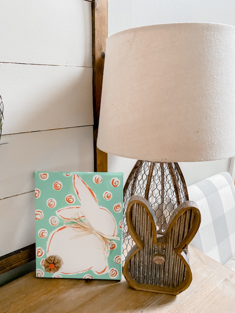 Cute painted bunny on canvas