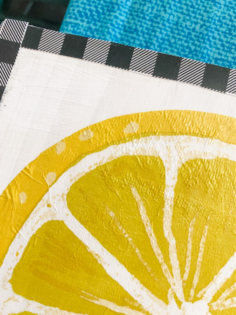 DIY napkin sign with lemons and buffalo check