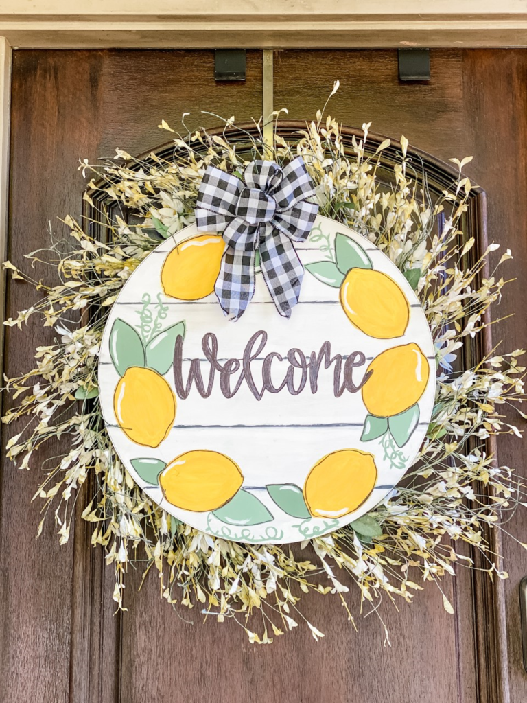 Front porch decor using lemons and buffalo check