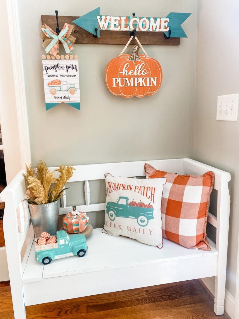 Fall entry way in aqua and orange!